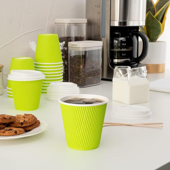 Restaurantware 8 Ounce Double Wall Disposable Coffee Cups, 25 Insulated Light Green Paper Cups with Ripple Wall Design, Lids Sold Separately, For Hot Beverages Like Tea, Hot Chocolate, & More