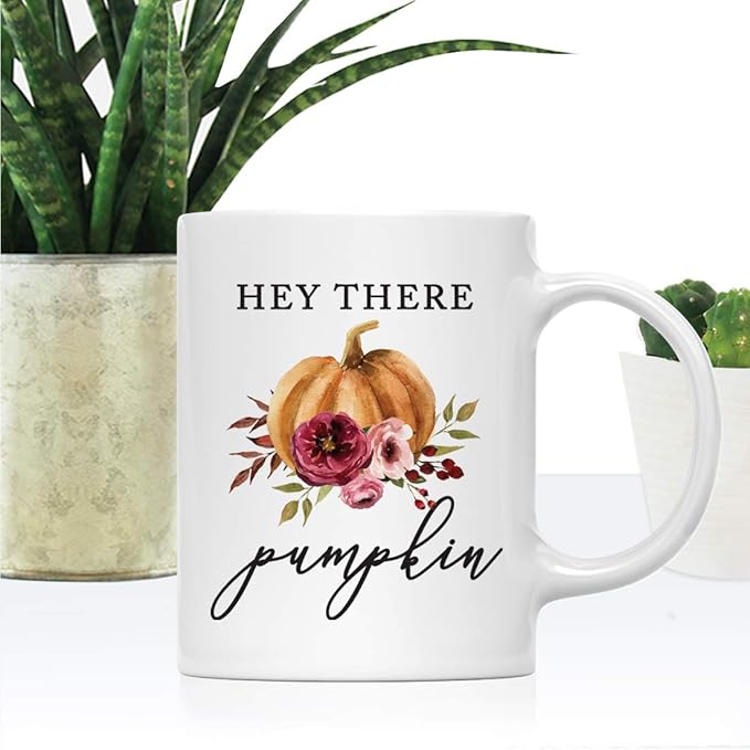 Andaz Press Fall Burgundy Marsala 11oz. Ceramic Coffee Tea Mug, Hey There Pumpkin, 1-Pack, Pumpkin Floral Graphic, Birthday, Friend, Family, Coworker, Autumn Season, Festive Holiday Ideas