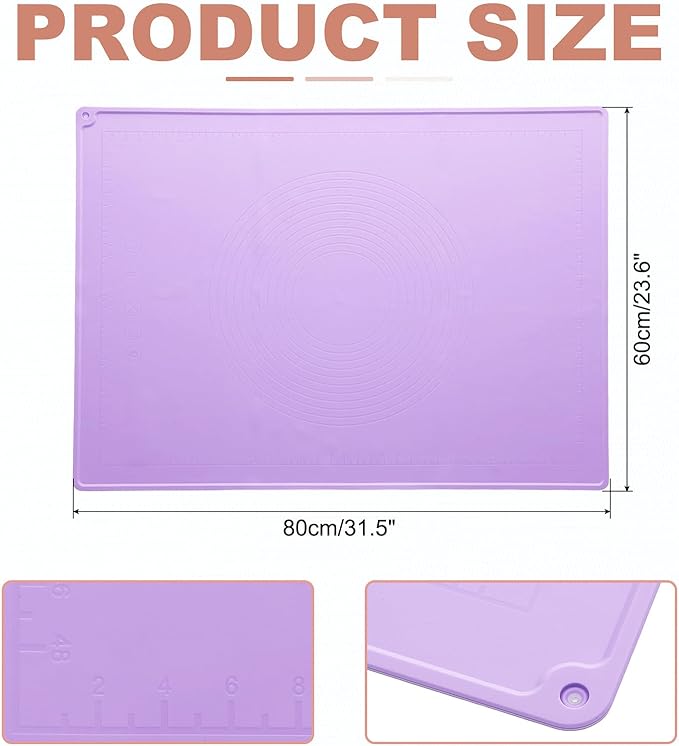 uxcell Silicone Pastry Mat, 31.5" x 23.6" Silicone Baking Mat with Measurements, Non-Stick Dough Rolling Mat for Making Pastry Cookies Bread Pizza Purple