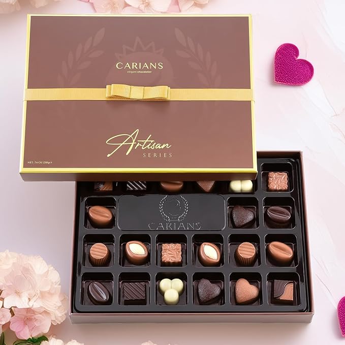 CARIANS Chocolate Gift Box, Assorted Luxury Premium Pralines Gourmet Chocolate Basket, Dark, Milk & Truffles, Box of Candy, Great for Gift Giving, Anniversary, Thanksgiving, Christmas