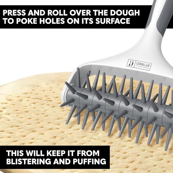 Orblue Pizza Dough Docker, Pastry Roller with Spikes, Pizza Docking Tool for Home & Commercial Kitchen - Pizza Making Accessories that Prevent Dough from Blistering Gray