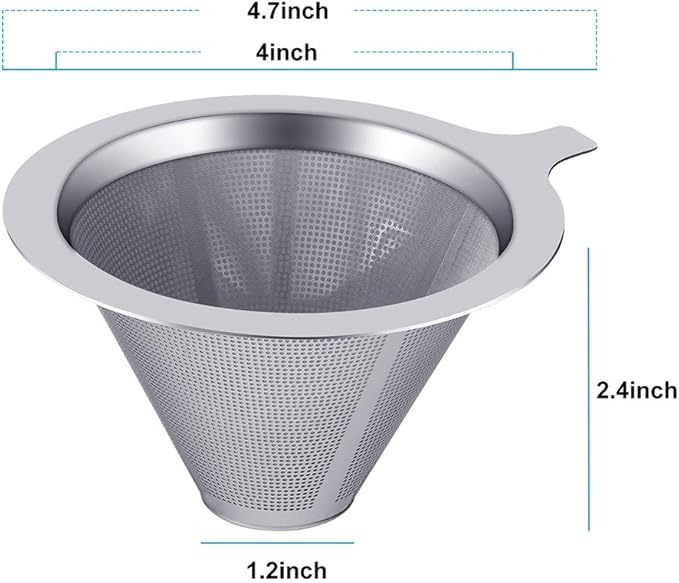 Upgraded Pour Over Coffee Filter, Coffee Dripper, Paperless Mess Stainless Steel Coffee Filter, Maker One to Two Cup Coffee, Easy to Use and Clean (1-2Cups)