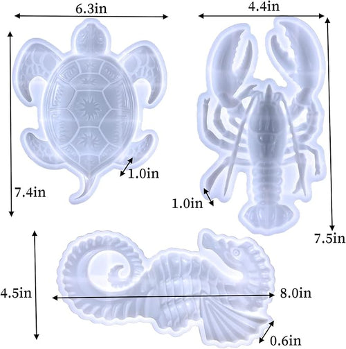 3PCS Silicone Molds for Epoxy Resin, Sea Turtle Seahorse Lobster Resin Mold Large Epoxy Resin Casting Mold Unique Marine Animal Mould DIY Resin Concrete Art Crafts Halloween Home Decoration
