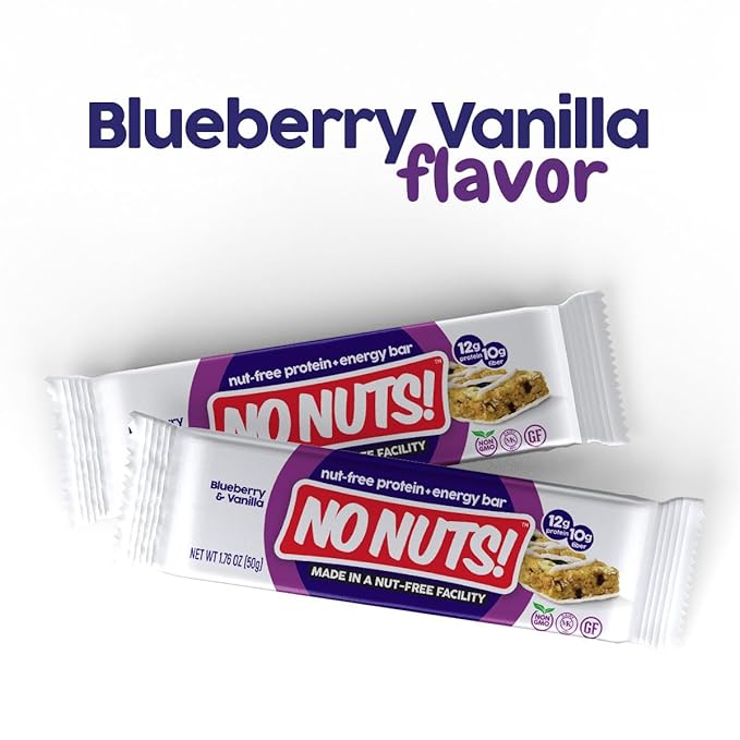 No Nuts! 100% Nut Free Dairy Free Vegan Protein Bars, Blueberry & Vanilla, Organic, Kosher, Egg-Free, Non-GMO & Dairy-Free Protein Bars