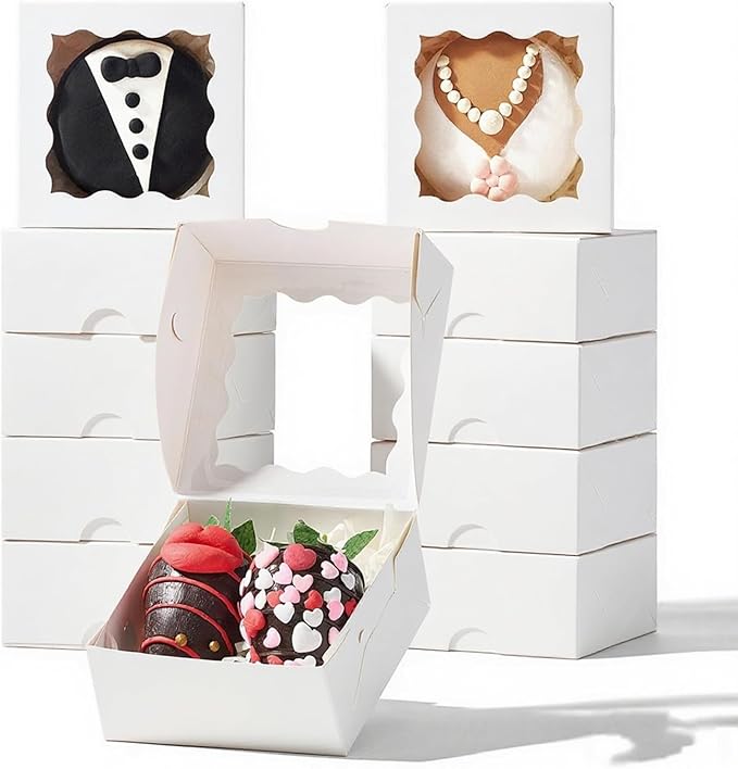 3.2x3.2x1.5 Inches 100PCS Chocolate Truffle Boxes Mini Bakery Boxes with Window for Cookies,Soap,Donut, Macaron,Brownie(White)