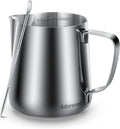 Milk Frothing Pitcher, 8.5oz / 250ml Steaming Pitcher Stainless Steel Espresso Machine Accessories for Coffee Bar, Cappuccino Barista Tools Milk Jug Steamer Frother Cup with Latte Art Pen