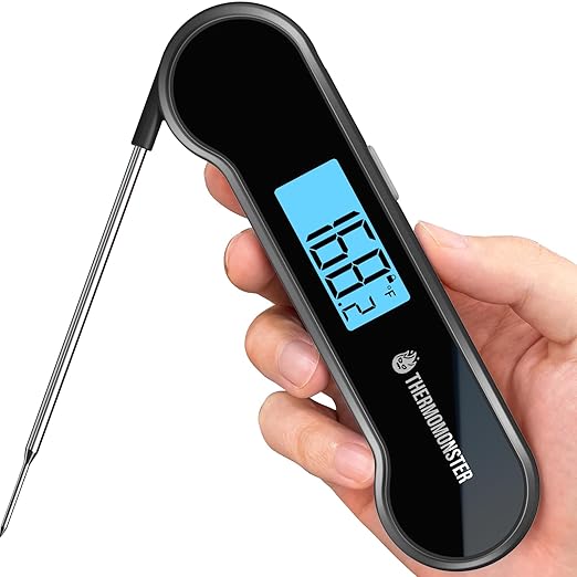 0.5 Sec Instant Read Meat Thermometer Digital with ±0.5℉ Precision, 100% Waterproof Auto Flip Bright LCD Screen, Motion Sensing Food Thermometer for Cooking Kitchen Oven Grill Candy BBQ, Black