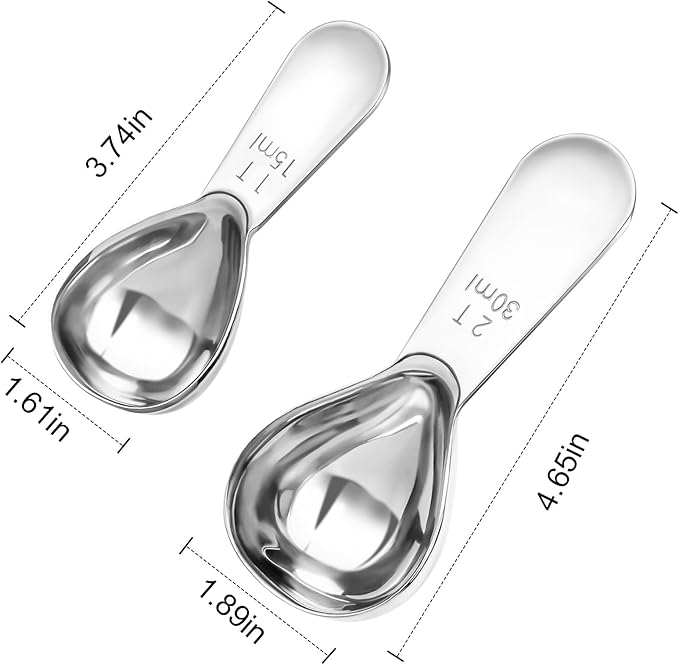 Coffee Scoop Set, Tablespoon Scoop 2 Pc Set (1 Tbsp & 2 Tbsp), Stainless Steel Measuring Spoons for Ground Coffee with Short Handles, for Tea, Sugar, or Flour