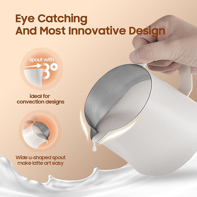 MHW-3BOMBER Milk Frothing Pitcher - 20oz/600ml Milk Frother Cup with U-Shaped Spout - SUS 304 Steaming Pitcher - Cappuccino Latte Art Cup for Barista - Quadrilateral Body - P5184-OS