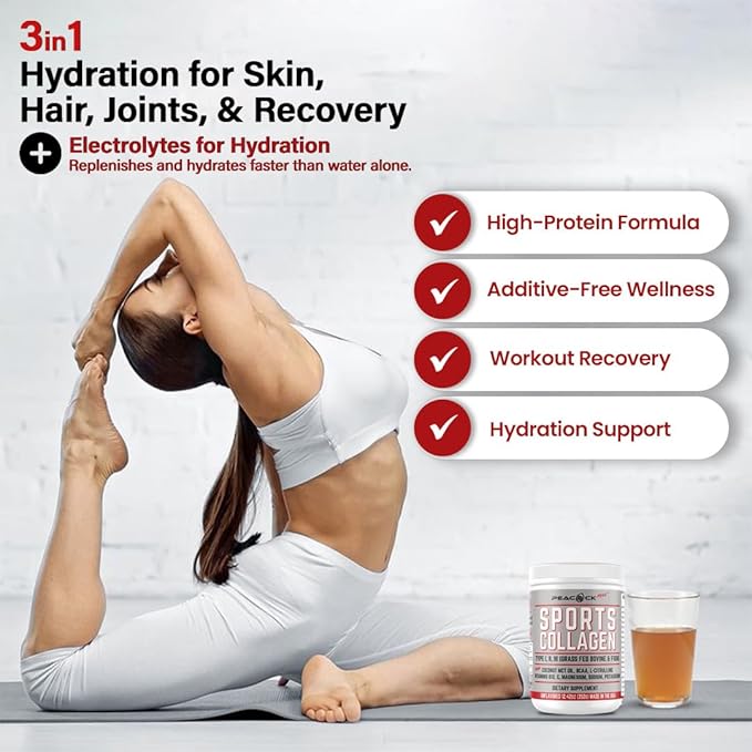 Sports Collagen Powder, 12.42 oz, Pack of 3 - Grass Fed Bovine & Wild Fish Hydrolyzed Type I, II, III Multi Collagen Peptides, Unflavored Protein Powder with BCAA, Magnesium & Electrolytes