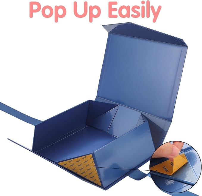 HAPPY POTATO 5 Large Gift Boxes withLid and Ribbon 11.5x8.1x3.8 Inches, Groomsmen Proposal Boxes, Magnetic Blue Gift Boxes for Presents (Glossy Blue, Pack of 5)