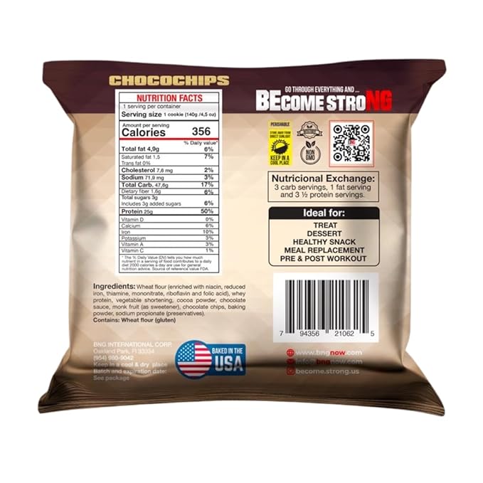 Become Strong High Protein Cookies, 25g Protein, 3g Sugar, BNG Cookies (10 ct.) (Chocolate Chips)