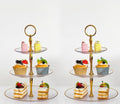 2 Pack of Dessert Cupcake Stand with Gold Trim, 3 Tier Cup Cake Holder Tower for Tea Party, Birthday, Wedding, Plastic Tiered Serving Tray, Clear