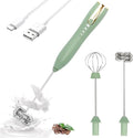 TonJin Frother Wand Rechargeable USB-C Milk Frother Handheld Mixer Electric with 2 Whisk Heads, 3 Speeds Adjustable Coffee Drink Mixer for Lattes, Matcha, Hot Chocolate, Egg, Matcha(Green)
