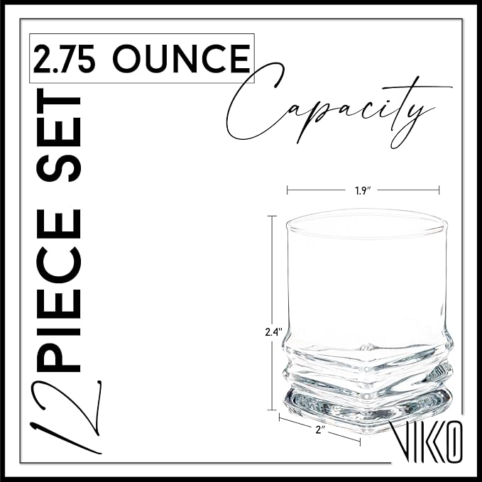 Vikko Shot Glasses, 2.75 Ounce Shot Glass Set of 12 Small Liquor and Spirit Glasses, Durable Tequila Shot Glasses For Alcohol and Espresso Shots