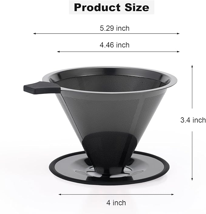 Pour Over Coffee Maker INSINTAR Stainless Steel Pour Over Drip Coffee Filter Paperless Coffee Strainer Reusable Single Cup Coffee Maker 1-4 Cup (Titanium Black)