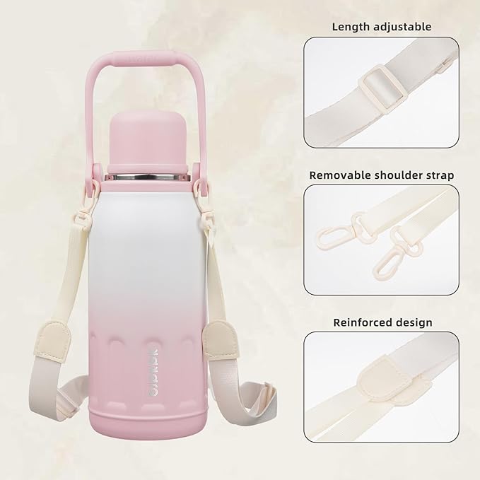 BJPKPK Insulated 40oz Thermos Water Bottle with Lid and Carry Handle Dishwasher Safe Stainless Steel Water Bottles,Pink Pearl