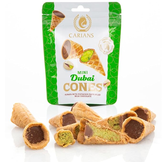 Carians Mini Dubai Cones, Bite-Sized Chocolate Wafer Rolls Crispy, Delicious Waffle Snack- Perfect for Gifts, Parties & Desserts, Great for Gift Giving, Anniversary, Thanksgiving, Christmas