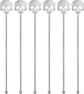 6Pcs Skull Swizzle Sticks 8.7inch Coffee Stirrers Reuseable 18/10(304) Stainless Steel Beverage Cocktail Stirrer for Bar Halloween Party Mixing Drinks