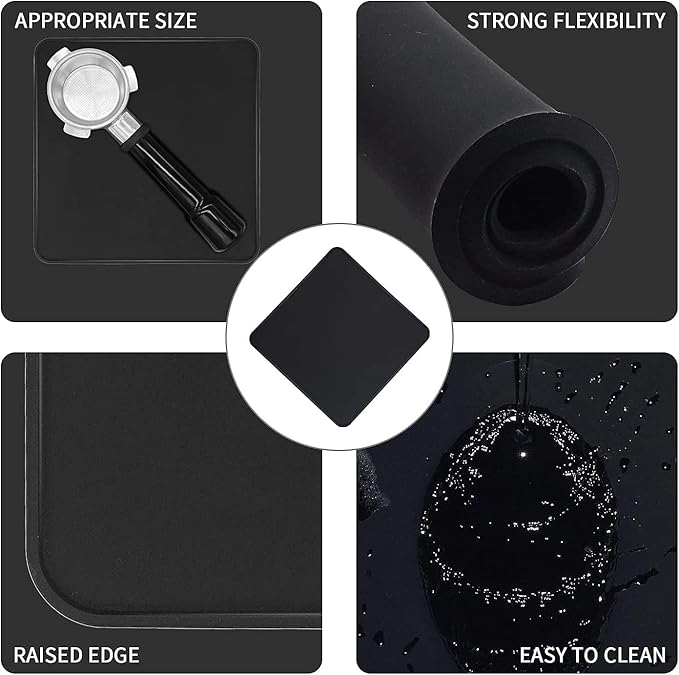 Coffee Tamper Mat for Portafilter - Silicone Tamping Pad -Espresso Machine Accessories (Black)