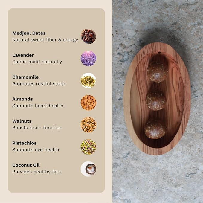 Jools Medjool Date Energy Bites with Lavender & Chamomile – Made with Organic Ingredients – Calming Superfood Snack – Tastes Like Chocolate, Coconut & Caramel with Floral Notes – Chewy, Nutty, Naturally Sweet – No Added Sugar, Vegan & Gluten Free | 3 ×...
