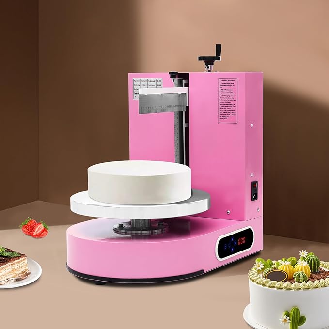 Automatic Cake Decorating Machine, Electronic Cream Coating Spreading Smooth Machine with Graduated Scraper 30-200RPM Rotating Speed,Cake Bread Spreader Machine for 4-12inch Cakes,Pink
