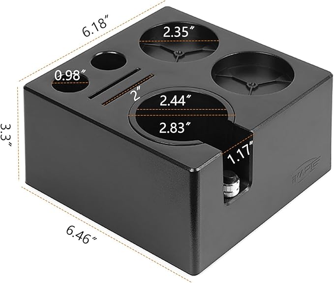 IKAPE ABS Espresso Knock Box, 7 in 1 Coffee Organizer Box Fit for Storage 51, 54, 58MM Espresso Tamper, Distributor, Portafilter & Puck Screen Accessories(Black)