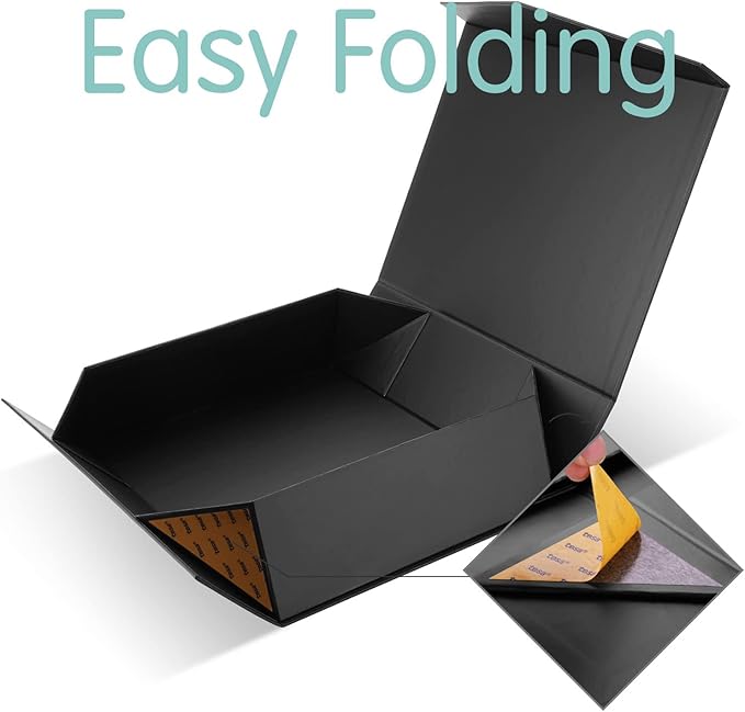 Extra Large Black Groomsman Box with Lid, 16.3x14.2x5 Inches, Magnetic for Clothes and Large Gifts (Matte Black)