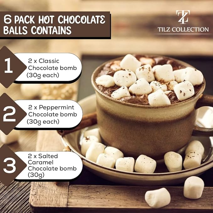 Hot Chocolate Bombs - 6 Hot Cocoa Bombs, Gifts For Kids, Mini Marshmallows For Hot Chocolate & Toppings |Hot Chocolate Gift Sets, Gourmet Hot Chocolate Bar |Kids Gifts, Women, Men (Bolas De Chocolate Para Leche Caliente)