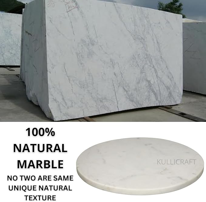 Multi-Purpose Round Shape Marble Cheese Tray | Cutting Board. Solid Large White With Non-Slip Feet For Stability & Scratch Protection. Easy To Clean,Trivet,White (11x11x0.5 Inches)