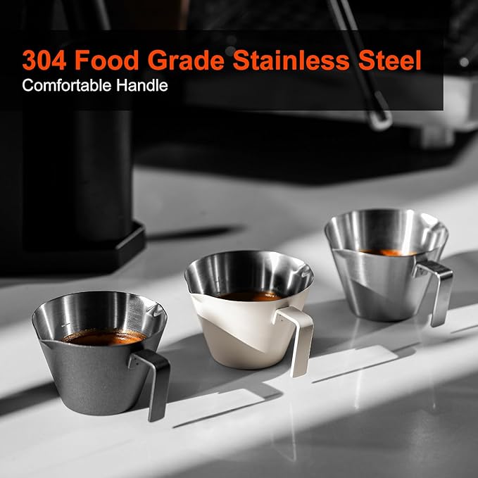 MHW-3BOMBER Espresso Measuring Cups, Double Spouts Stainless Steel Espresso Pour Cup, Espresso Shot Cups with Handle Scale, Metal Measuring Cups with V-Shaped Mouth, 3.4OZ/100ML Black G5148B-OS