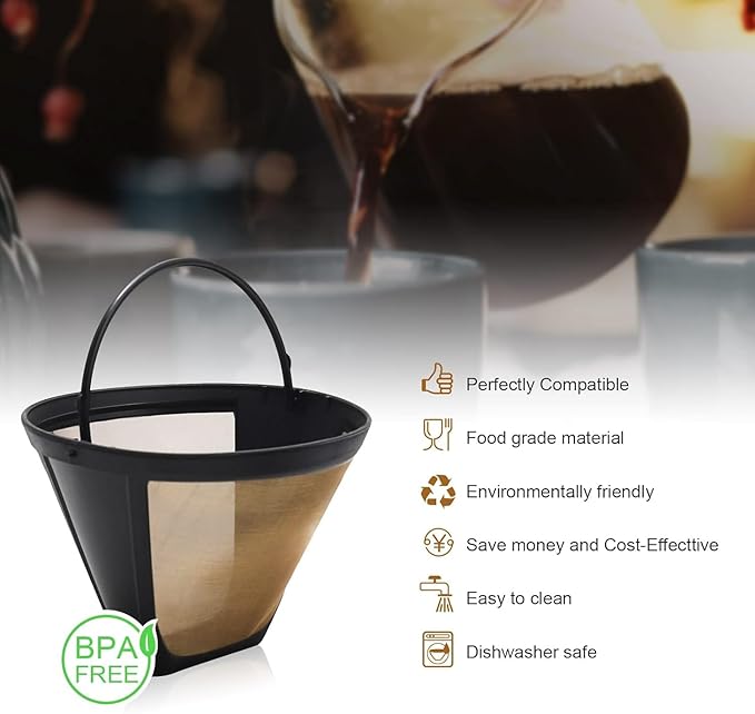 2 Pack Reusable Coffee Filter Replacement Compatible with Cuisinart Coffee Maker, 4 Cone Coffee Filter Basket for Cuisinart DCC-3200 DCC-1200