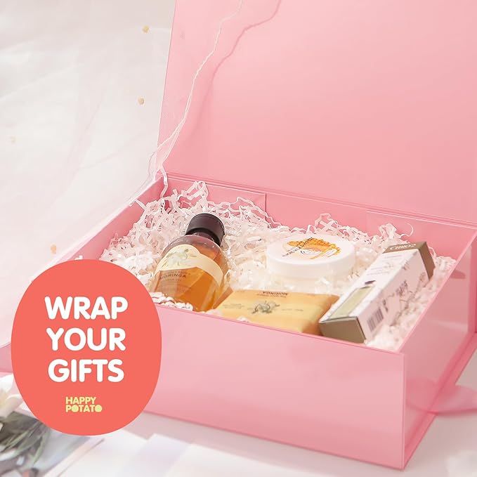 HAPPY POTATO 6 Large Gift Boxes with Lid and Ribbon 11.5x8.1x3.8 Inches, Bridesmaid Proposal Boxes, Magnetic Gift Boxes for Presents (Glossy Pink, Pack of 6)
