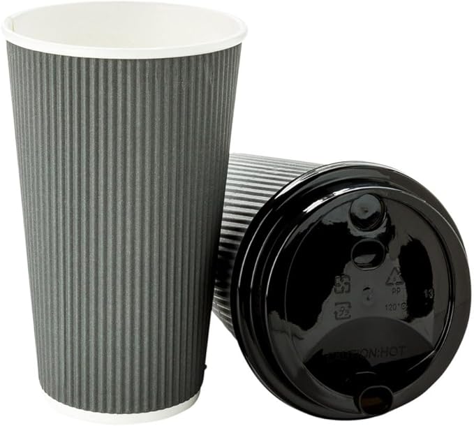 Restaurantware 16 Ounce Ripple Wall Disposable Coffee Cups, 500 Insulated Gray Paper Tumblers with Rolled Rim Design, Lids Sold Separately for Hot Drinks like Tea, Hot Chocolate and More