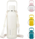 BJPKPK Insulated 50oz Thermos Dishwasher Safe Water Bottle with Lid and Carry Handle Stainless Steel Water Bottles for Outdoor Sports,Beige