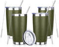20oz Tumbler Bulk with Lid and Straw, Stainless Steel Double Wall Vacuum Insulated Travel Mug, Powder Coated Coffee Cups for Hot and Cold Drinks,Funny Gifts for Women Men(Navy Green,4)