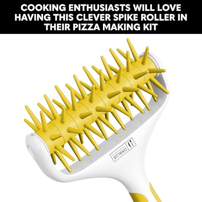Orblue Pizza Dough Docker, Pastry Roller with Spikes, Pizza Docking Tool for Home & Commercial Kitchen - Pizza Making Accessories that Prevent Dough from Blistering, Yellow
