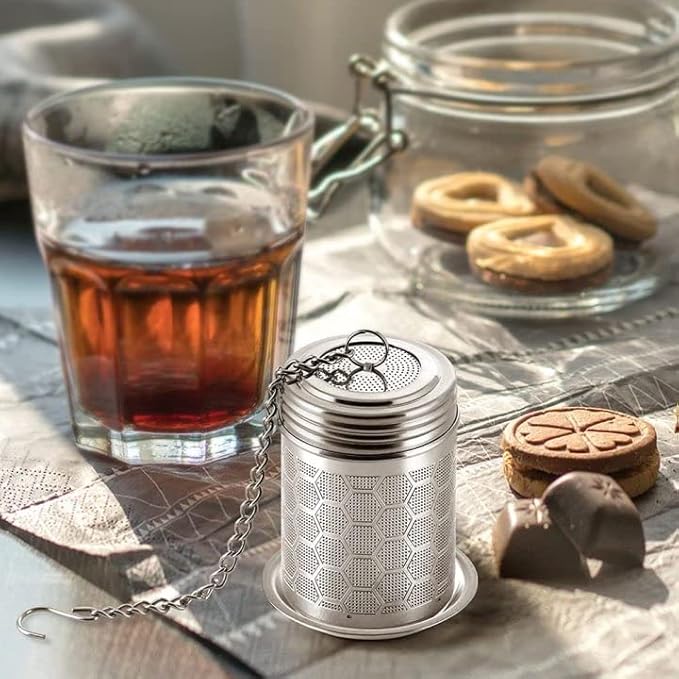 Tea Strainer Tea Infuser for Loose Tea, Tea Steeper 304 Stainless Steel Tea Mesh Strainer with Lid and Drip Tray, 2 Pack Tea Diffuser with Chain Hook, Tea Ball to Brewing Steeping Loose Leaf