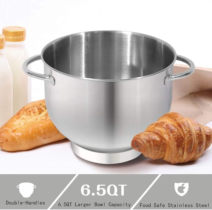Aucma Stand Mixer,6.5-QT 660W 6-Speed Tilt-Head Food Mixer, Kitchen Electric Mixer with Dough Hook, Wire Whip & Beater (6.5QT, White)