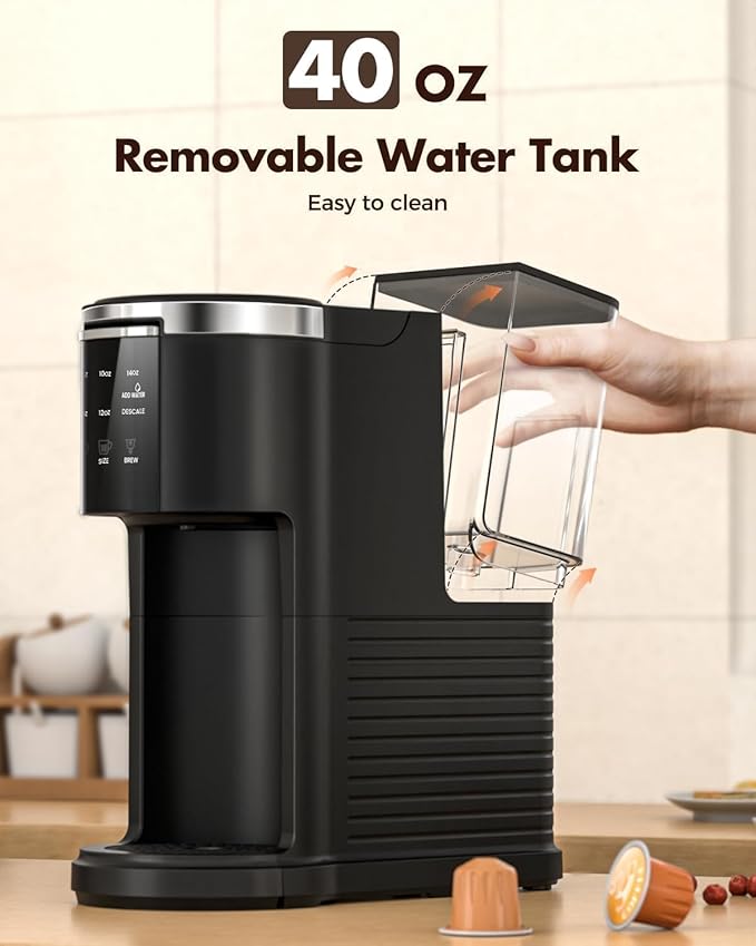 Kismile Single Serve Coffee Maker, 2 in 1 Pod Coffee Maker Machine for K-Cup & Ground, 6 to 14oz Brew Sizes, 40oz Removable Water Reservoir, LCD Screen, Self-cleaning, Black