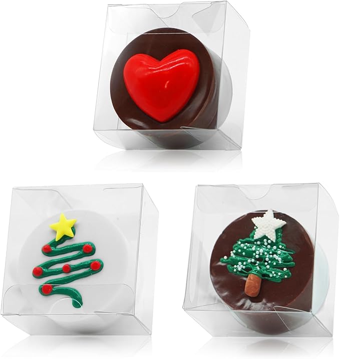 100pcs Clear Macaron Boxes Chocolate Covered Ore Cookie Boxes 2.17" x 2.17" x 1.38" Clear Favor Box Treat Pastry Box for Christmas Birthday Wedding