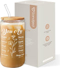 Christian Gifts for Women - Inspirational 16 Oz Can Glass Coffee Cup with Bamboo Lid & Straw - Religious Motivational Catholic Gifts for Womens Ladies