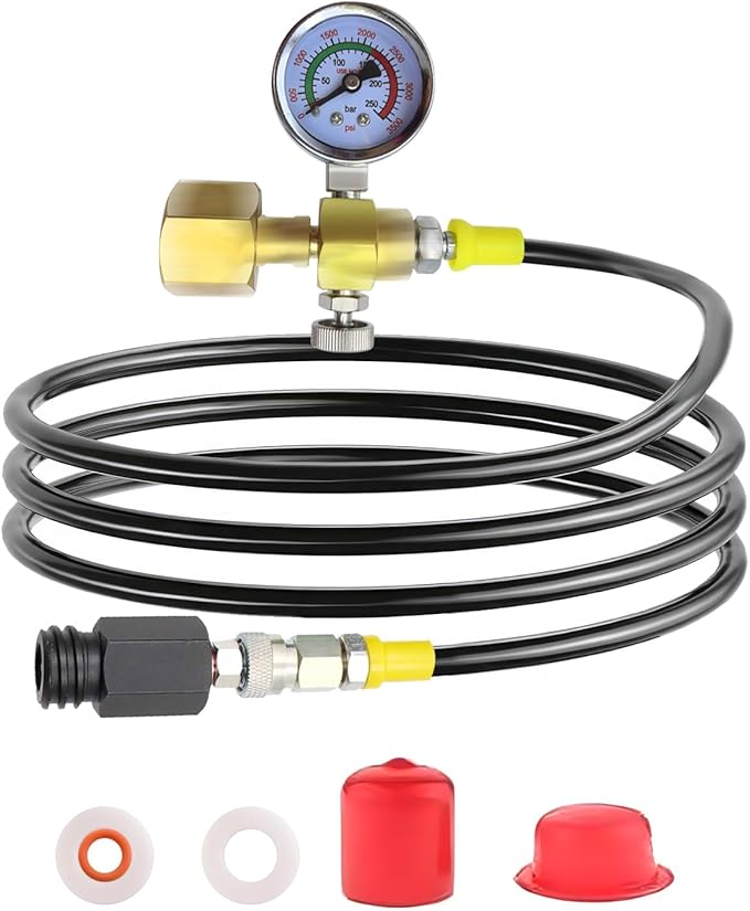 Soda Maker CO2 Tanks Adapter Hose with Big Pressure Gauge, Soda Co2 Fill Adapter Compatible with Fizzi Onetouch Jet Aqua Fizz Blue Cylinder Soda Machine(60 inch)
