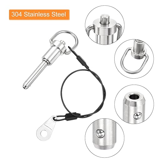 uxcell 2 Pcs Quick Release Pin, 1/4" x 0.8" Silver Stainless Steel Ball Locking Pin with Wire for Audio Bimini Top Marine
