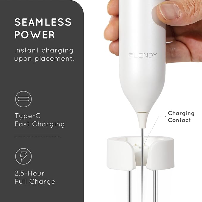 Rechargeable Milk Frother Handheld, Coffee Frother Handheld with USB-C Charging Stand, Electric Drink Mixer Handheld, Mini Electric Whisk Frother for Coffee, Matcha, etc