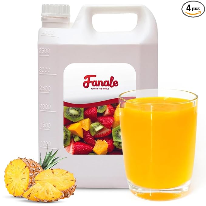 Fanale Premium Flavoring Concentrated Syrup for Bubble Tea 11 lb | Pineapple Flavor Syrup | for Boba Tea, Smoothies, Slushes, Desserts | 11lb | Pack of 4 | SRP100-CS