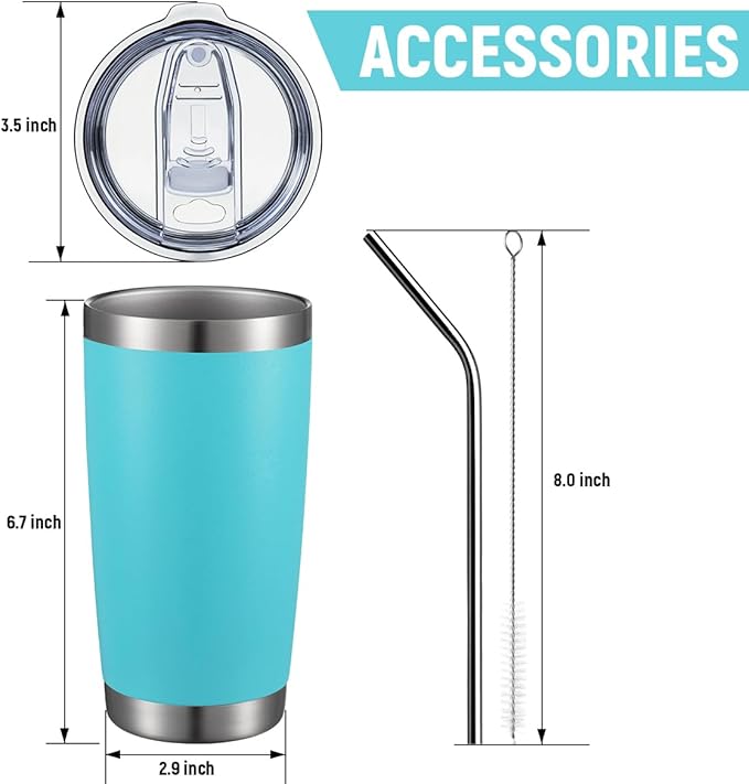 COMOOO 20oz/4Pack Double Wall Vacuum Insulated Travel Mug, Stainless Steel Tumbler with Lid, Durable Powder Coated Insulated Coffee Cup for Cold & Hot Drinks (Light Blue, 4 Pack)