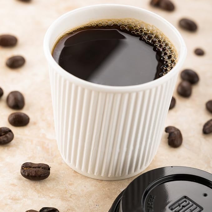 500-CT Disposable White 4-OZ Hot Beverage Cups with Ripple Wall Design: No Need for Sleeves - Perfect for Cafes - Eco-Friendly Recyclable Paper - Insulated - Wholesale Takeout Coffee Cup