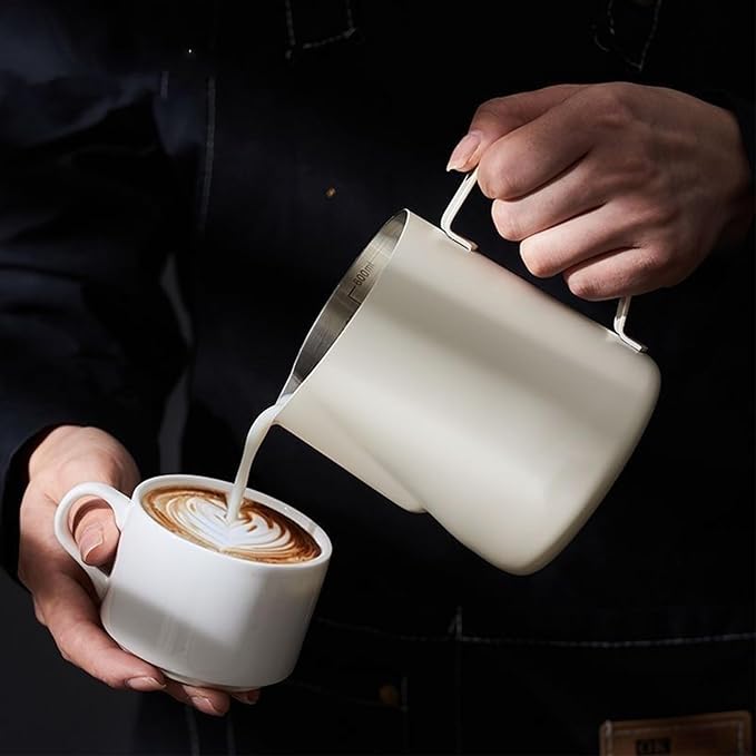 Milk Frothing Pitcher, Milk Frothing Pitcher Used by Professional Baristas to Make Latte, Cappuccino and Espresso, 350ml (12oz Silver)