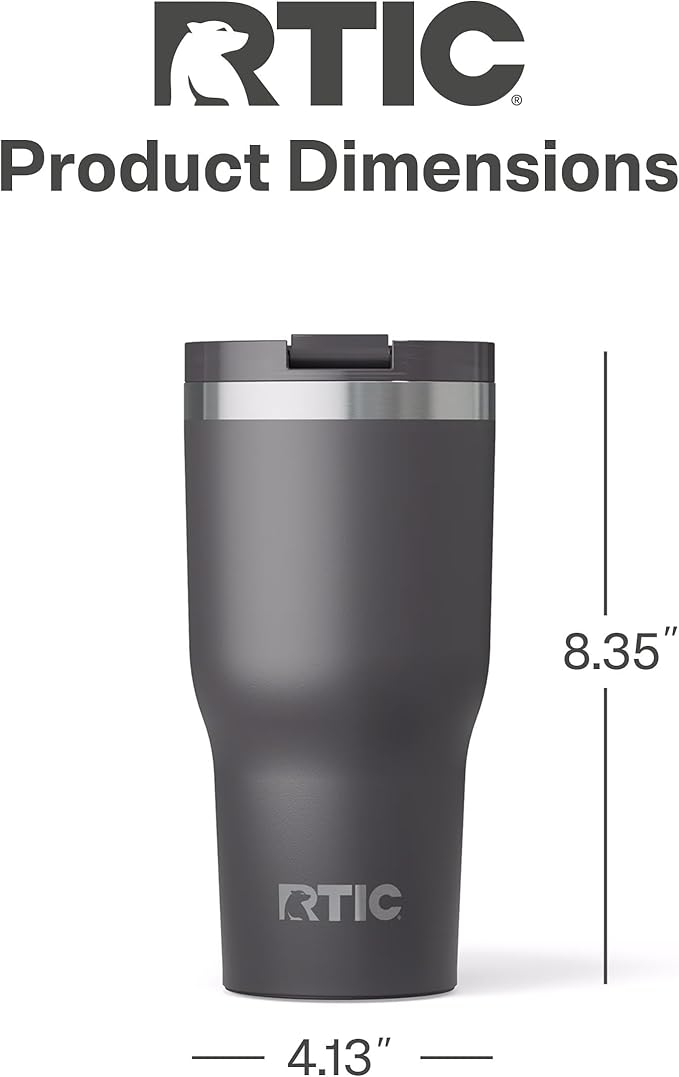 RTIC 30oz Essential Tumbler with Lid, Insulated, Stainless Steel, Metal, Double Wall Vacuum-Insulation, Ceramic Lined, Travel Cup for Iced Coffee, Tea, Hot and Cold Drink, Graphite